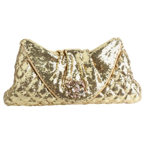 Pre-owned Chanel Silk Clutch Bag In Gold