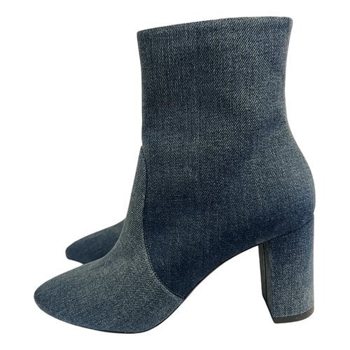 Pre-owned Saint Laurent Loulou Cloth Ankle Boots In Blue