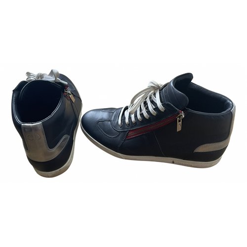 Pre-owned Dior Leather High Trainers In Navy