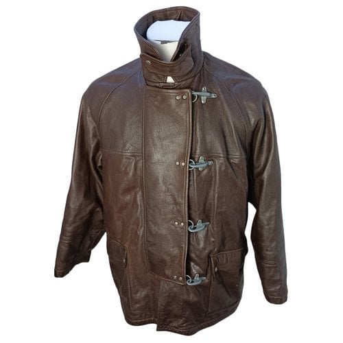 Pre-owned Fay Leather Jacket In Brown