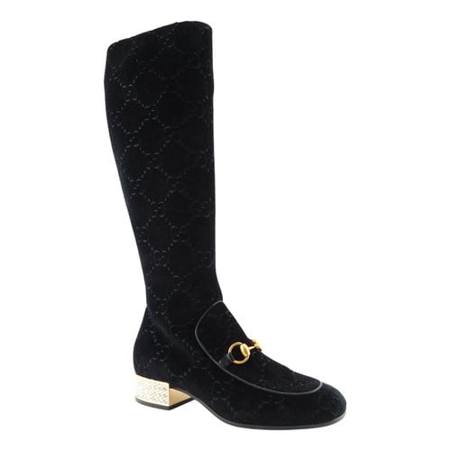 Pre-owned Gucci Velvet Boots In Black