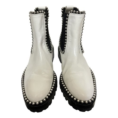 Pre-owned Alexander Wang Leather Biker Boots In White
