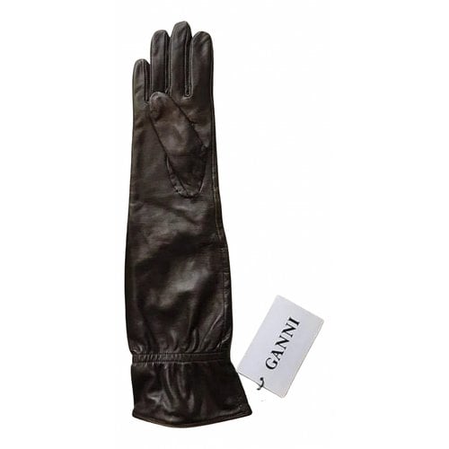 Pre-owned Ganni Leather Long Gloves In Brown