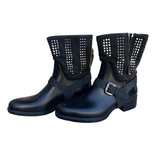 Pre-owned Alberto Guardiani Leather Biker Boots In Black
