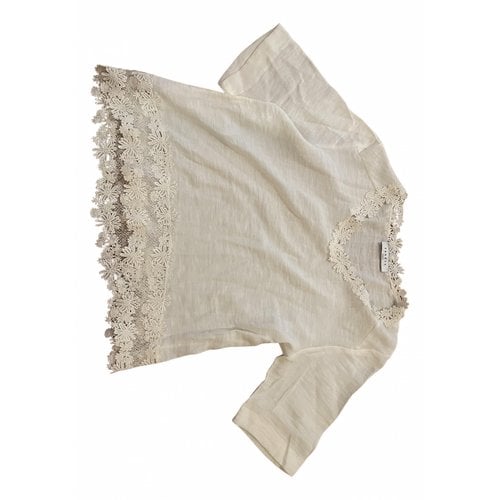 Pre-owned Sand Linen Blouse In Ecru