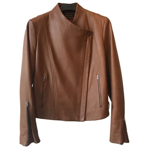 Pre-owned Theory Leather Jacket In Camel