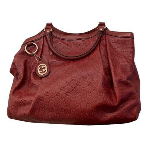 Pre-owned Gucci Leather Tote In Burgundy