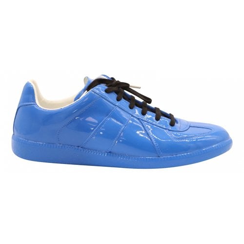 Pre-owned Maison Margiela Patent Leather Low Trainers In Blue