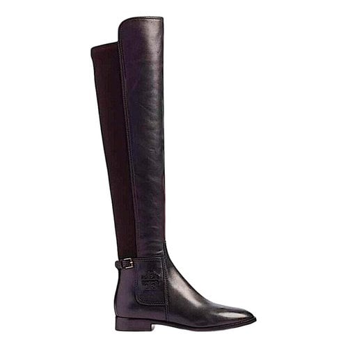 Pre-owned Tory Burch Leather Riding Boots In Black