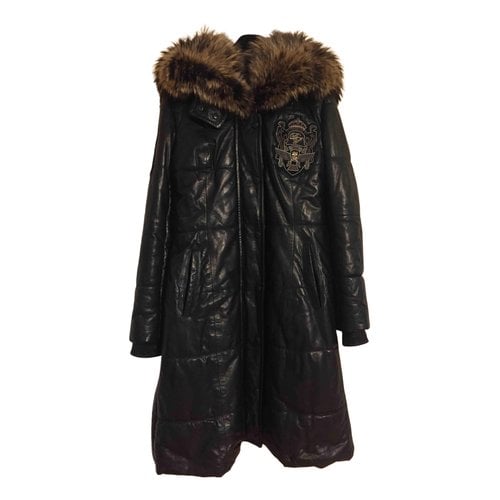 Pre-owned Philipp Plein Leather Parka In Black