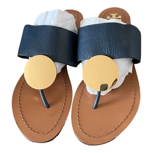 Pre-owned Tory Burch Leather Mules In Navy