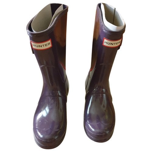 Pre-owned Hunter Patent Leather Wellington Boots In Purple