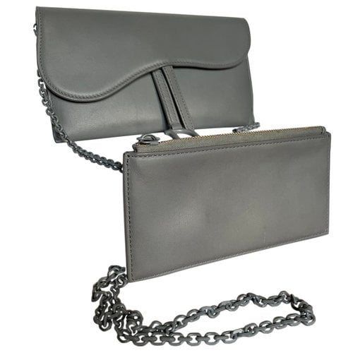 Pre-owned Dior Saddle Wallet On Chain Leather Crossbody Bag In Grey