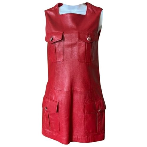 Pre-owned Versace Leather Mini Dress In Red