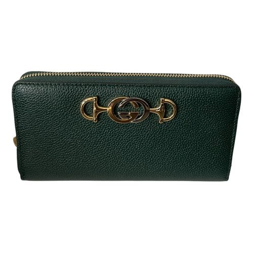Pre-owned Gucci Zumi Leather Wallet In Green