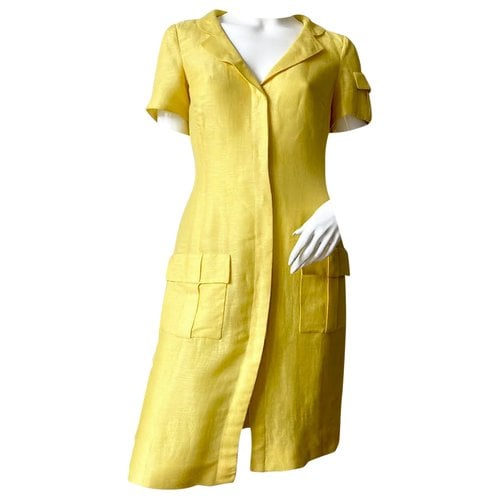 Pre-owned Versace Linen Mid-length Dress In Yellow