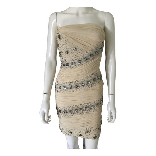 Pre-owned Roberto Cavalli Silk Mini Dress In Beige