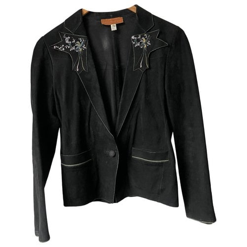 Pre-owned Roberto Cavalli Leather Blazer In Black