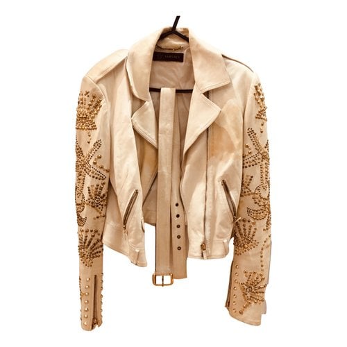 Pre-owned Versace Leather Jacket In Beige