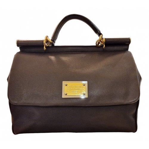 Pre-owned Dolce & Gabbana Sicily Leather Tote In Grey