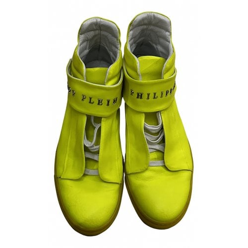 Pre-owned Philipp Plein Leather High Trainers In Yellow
