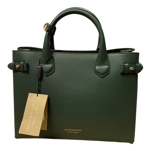 Pre-owned Burberry The Banner Leather Tote In Green