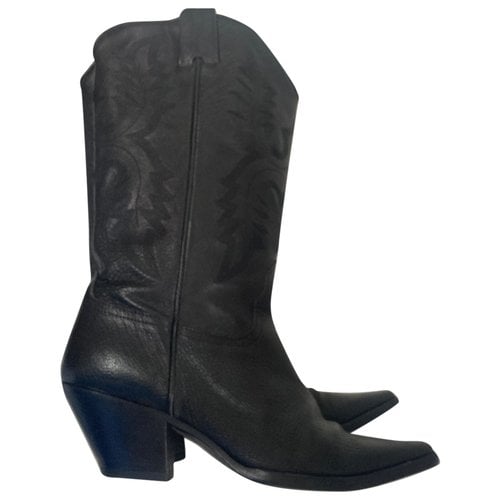 Pre-owned Sartore Leather Western Boots In Black