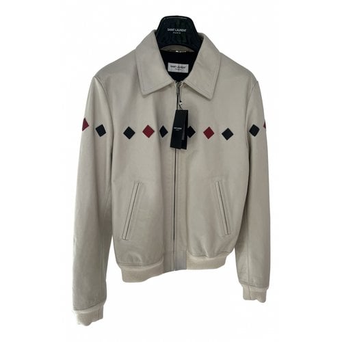 Pre-owned Saint Laurent Leather Jacket In Ecru