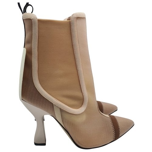 Pre-owned Fendi Cloth Ankle Boots In Beige