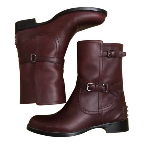 Pre-owned Carshoe Leather Biker Boots In Burgundy