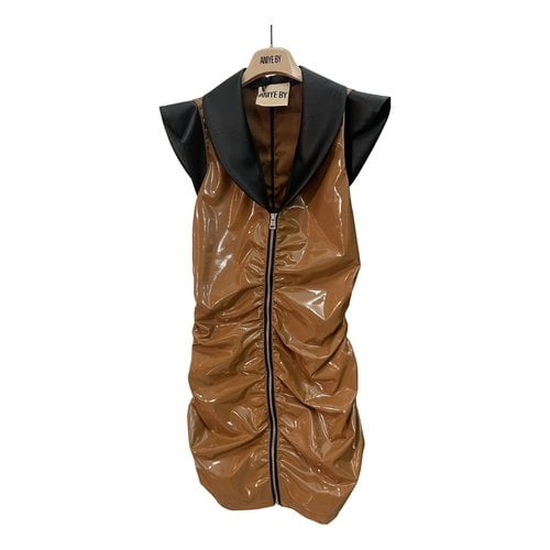 Pre-owned Aniye By Vegan Leather Mini Dress In Brown