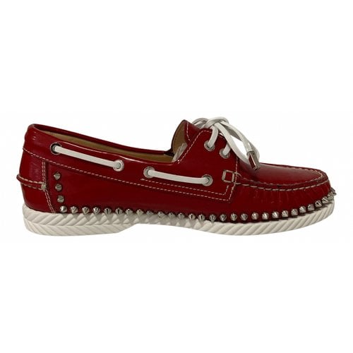 Pre-owned Christian Louboutin Leather Flats In Burgundy