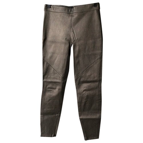Pre-owned Elie Tahari Leather Slim Pants In Metallic