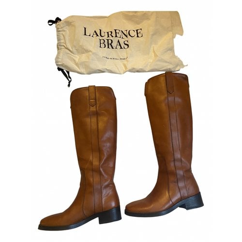 Pre-owned Laurence Bras Leather Riding Boots In Camel