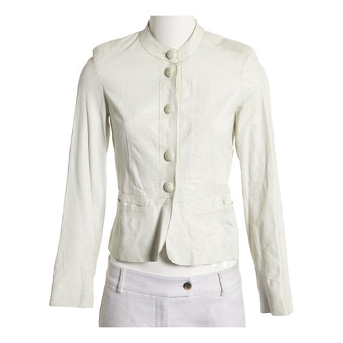 Pre-owned Burberry Leather Biker Jacket In White