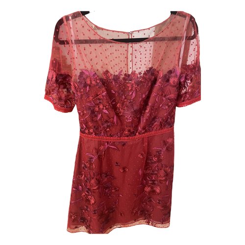 Pre-owned Marchesa Notte Lace Mid-length Dress In Red