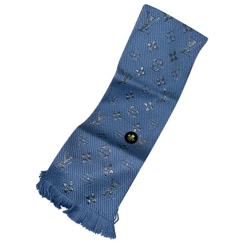 Pre-owned Louis Vuitton Logomania Wool Scarf In Blue