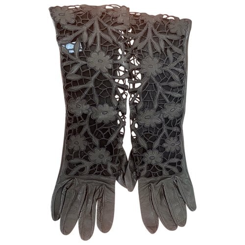 Pre-owned Blumarine Leather Long Gloves In Black
