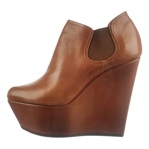Pre-owned Casadei Leather Ankle Boots In Camel
