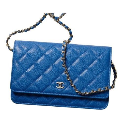 Pre-owned Chanel Wallet On Chain Timeless/classique Leather Crossbody Bag In Blue