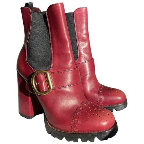 Pre-owned Prada Leather Buckled Boots In Red