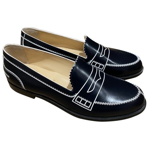Pre-owned Christian Louboutin Patent Leather Flats In Navy