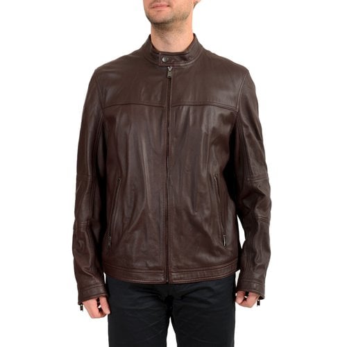 Pre-owned Hugo Boss Leather Jacket In Burgundy