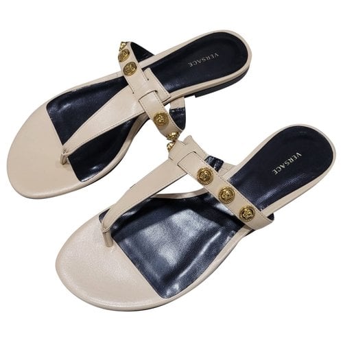 Pre-owned Versace Leather Sandal In Beige
