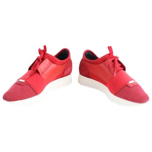 Pre-owned Balenciaga Race Leather Trainers In Red