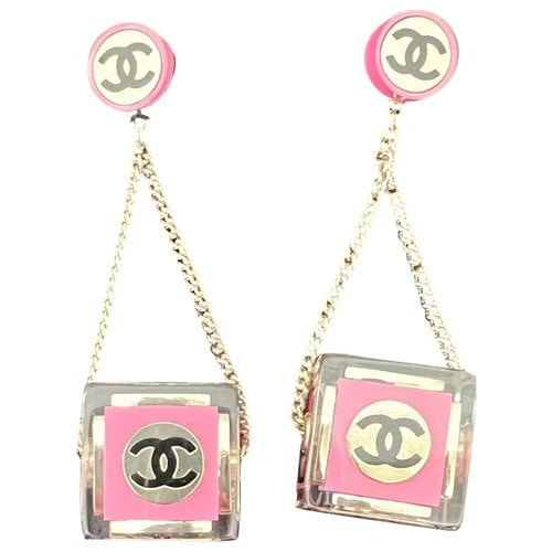 Pre-owned Chanel Cc Crystal Earrings In Pink