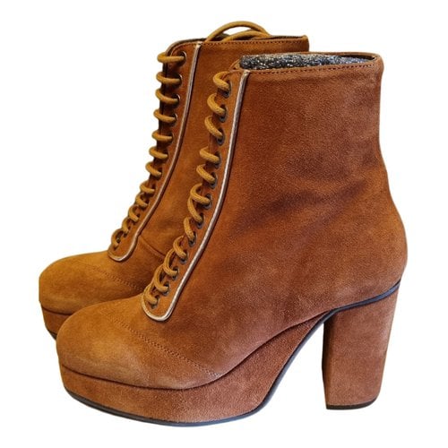 Pre-owned Pinko Leather Lace Up Boots In Brown