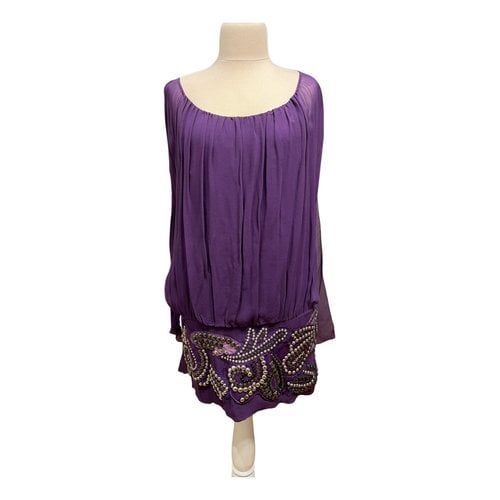 Pre-owned Balmain Silk Mini Dress In Purple