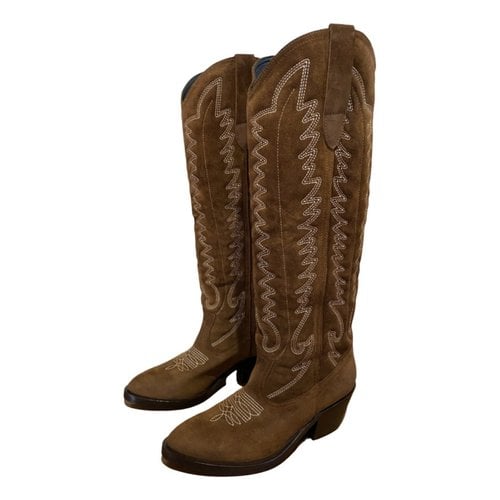 Pre-owned Aime Cowboy Boots In Camel