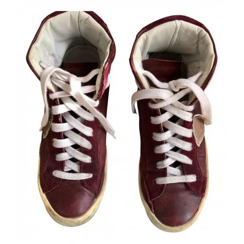Pre-owned Philippe Model Leather Trainers In Burgundy